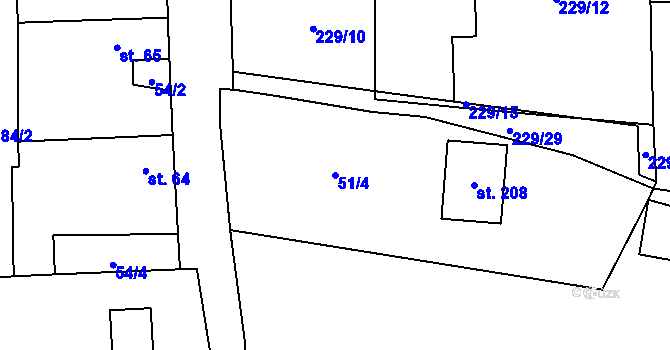 Parcela st. 51/4 v KÚ Kozolupy, Katastrální mapa