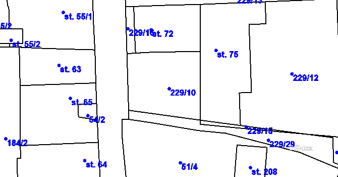 Parcela st. 229/10 v KÚ Kozolupy, Katastrální mapa