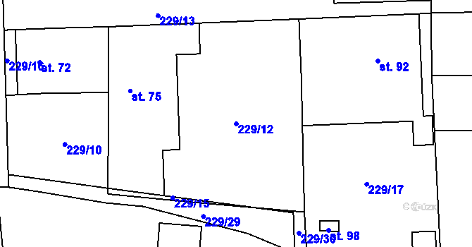 Parcela st. 229/12 v KÚ Kozolupy, Katastrální mapa