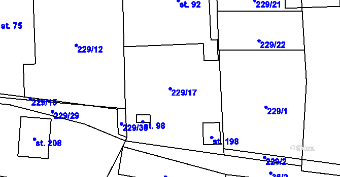 Parcela st. 229/17 v KÚ Kozolupy, Katastrální mapa