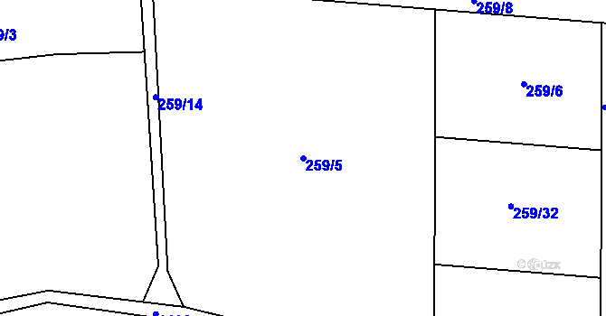 Parcela st. 259/5 v KÚ Kozolupy, Katastrální mapa