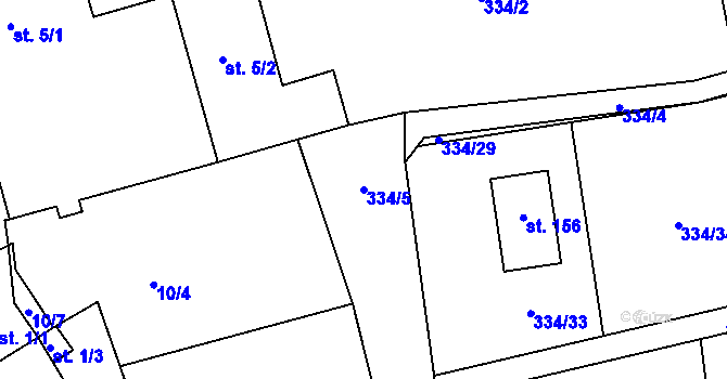 Parcela st. 334/5 v KÚ Kozolupy, Katastrální mapa