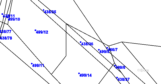 Parcela st. 438/36 v KÚ Kozolupy, Katastrální mapa