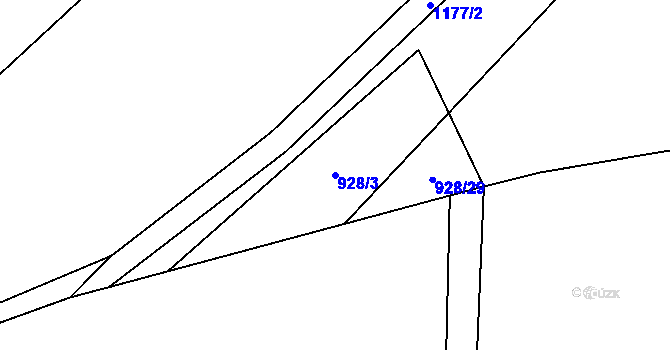 Parcela st. 928/3 v KÚ Kozolupy, Katastrální mapa