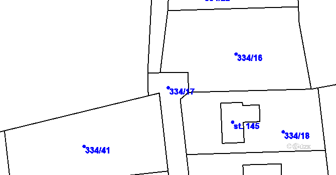 Parcela st. 334/17 v KÚ Kozolupy, Katastrální mapa