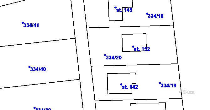 Parcela st. 334/20 v KÚ Kozolupy, Katastrální mapa