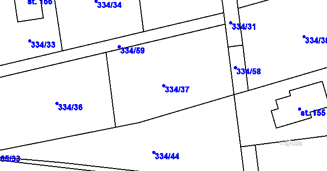Parcela st. 334/37 v KÚ Kozolupy, Katastrální mapa