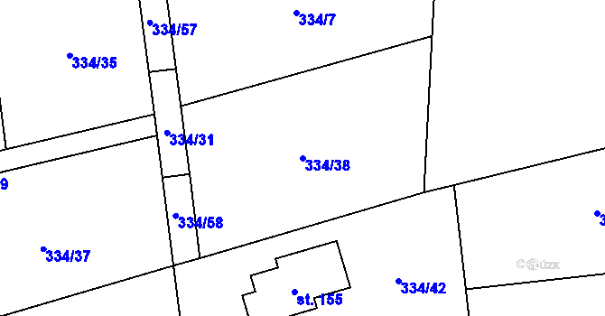 Parcela st. 334/38 v KÚ Kozolupy, Katastrální mapa