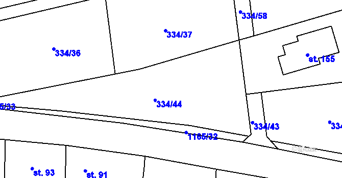 Parcela st. 334/44 v KÚ Kozolupy, Katastrální mapa
