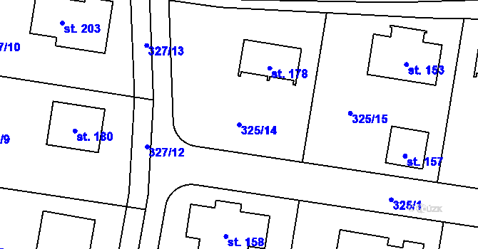 Parcela st. 325/14 v KÚ Kozolupy, Katastrální mapa