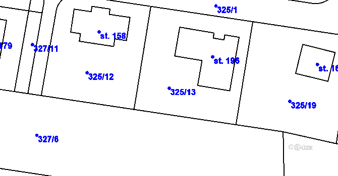 Parcela st. 325/13 v KÚ Kozolupy, Katastrální mapa