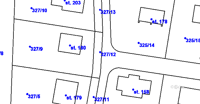 Parcela st. 327/12 v KÚ Kozolupy, Katastrální mapa