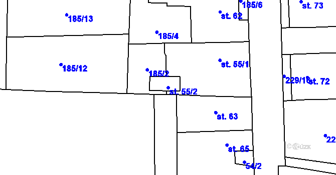 Parcela st. 55/2 v KÚ Kozolupy, Katastrální mapa