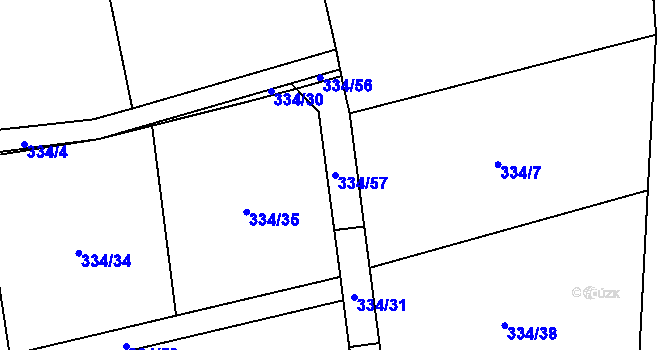 Parcela st. 334/57 v KÚ Kozolupy, Katastrální mapa
