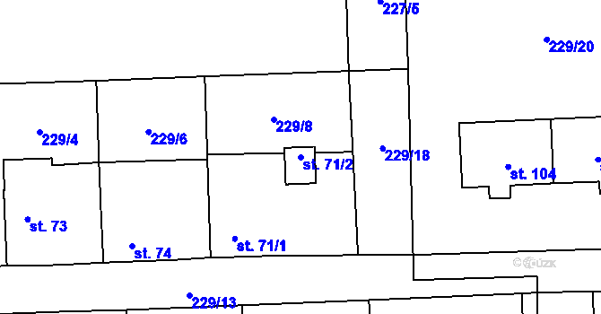 Parcela st. 71/2 v KÚ Kozolupy, Katastrální mapa