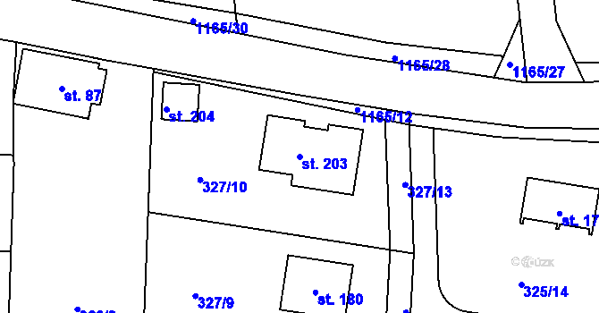 Parcela st. 203 v KÚ Kozolupy, Katastrální mapa