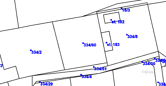 Parcela st. 334/60 v KÚ Kozolupy, Katastrální mapa