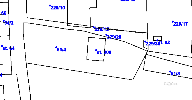 Parcela st. 208 v KÚ Kozolupy, Katastrální mapa
