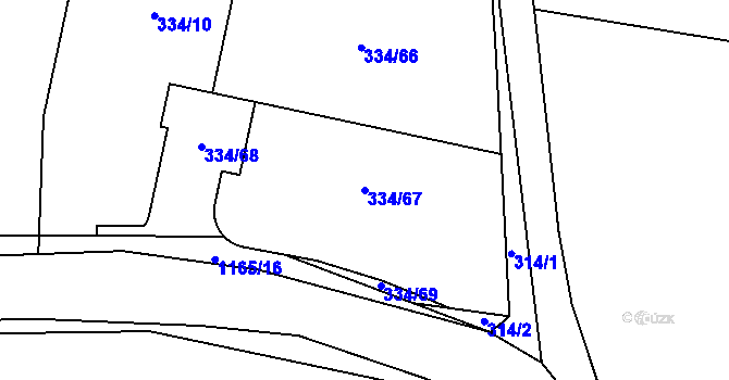 Parcela st. 334/67 v KÚ Kozolupy, Katastrální mapa