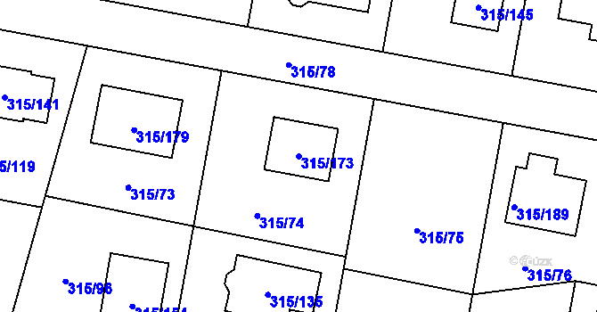 Parcela st. 315/173 v KÚ Bdeněves, Katastrální mapa