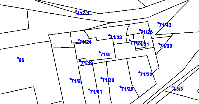 Parcela st. 71/3 v KÚ Bdeněves, Katastrální mapa