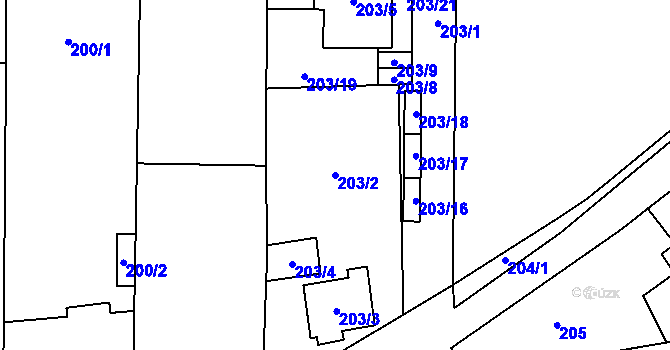 Parcela st. 203/2 v KÚ Bdeněves, Katastrální mapa