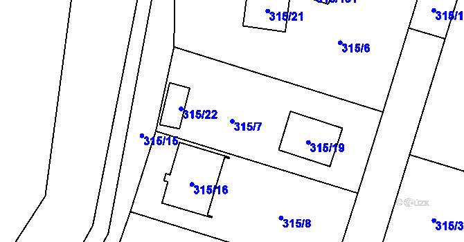 Parcela st. 315/7 v KÚ Bdeněves, Katastrální mapa