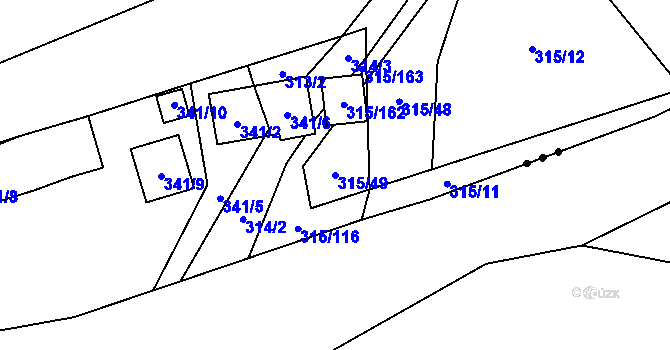 Parcela st. 315/49 v KÚ Bdeněves, Katastrální mapa
