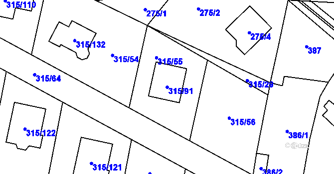 Parcela st. 315/91 v KÚ Bdeněves, Katastrální mapa