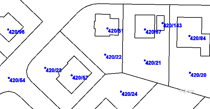 Parcela st. 420/22 v KÚ Bdeněves, Katastrální mapa