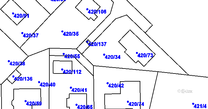 Parcela st. 420/34 v KÚ Bdeněves, Katastrální mapa