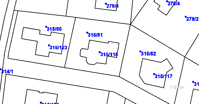 Parcela st. 315/118 v KÚ Bdeněves, Katastrální mapa