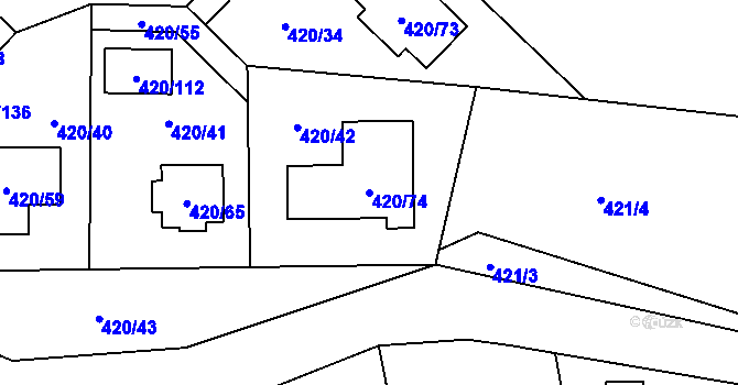 Parcela st. 420/74 v KÚ Bdeněves, Katastrální mapa