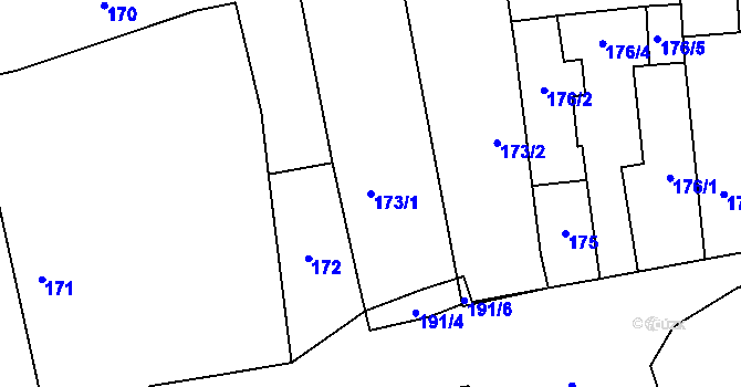 Parcela st. 173/1 v KÚ Bdeněves, Katastrální mapa