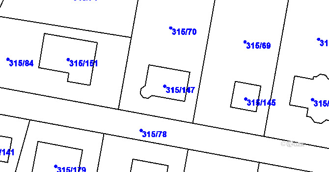 Parcela st. 315/147 v KÚ Bdeněves, Katastrální mapa