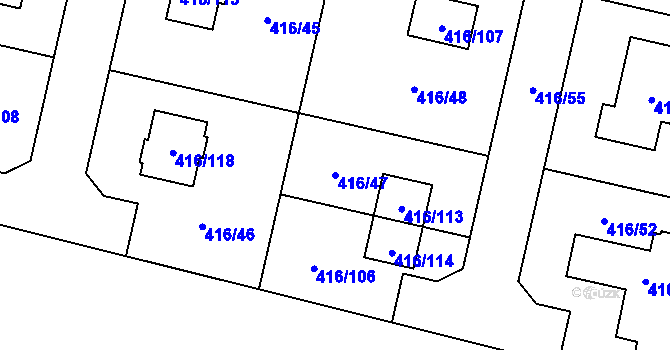 Parcela st. 416/47 v KÚ Bdeněves, Katastrální mapa