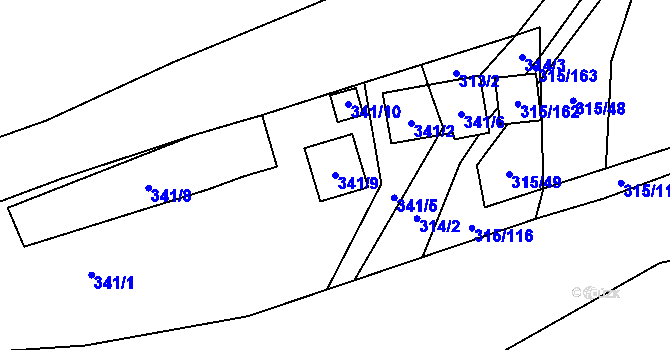 Parcela st. 341/9 v KÚ Bdeněves, Katastrální mapa