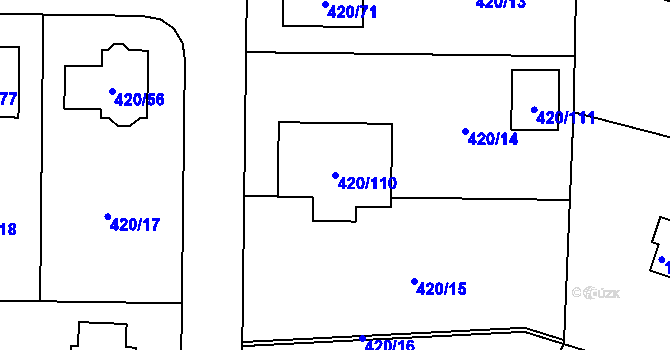 Parcela st. 420/110 v KÚ Bdeněves, Katastrální mapa