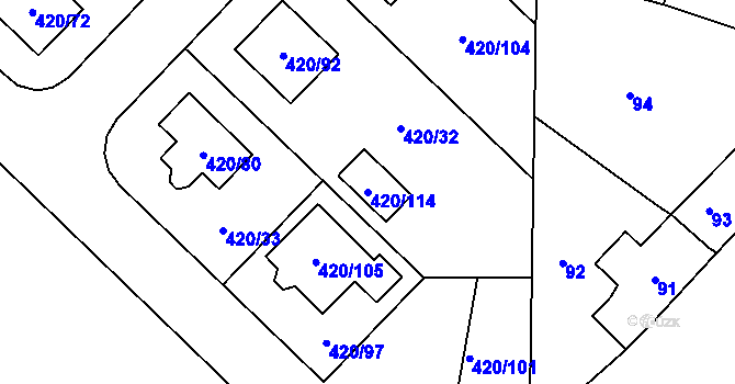 Parcela st. 420/114 v KÚ Bdeněves, Katastrální mapa