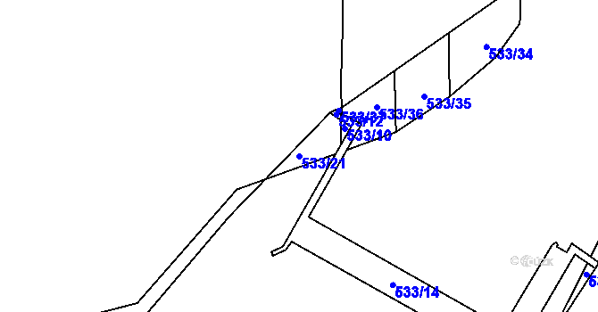 Parcela st. 533/21 v KÚ Bdeněves, Katastrální mapa