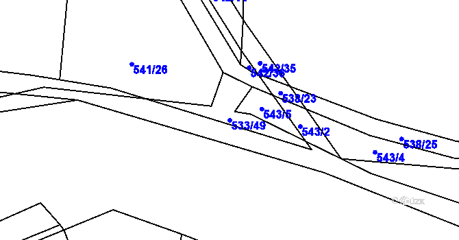 Parcela st. 533/49 v KÚ Bdeněves, Katastrální mapa