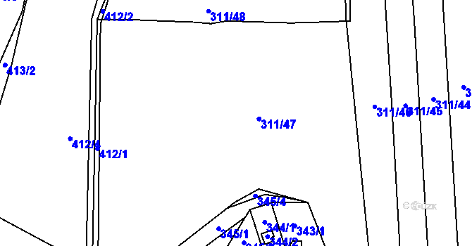 Parcela st. 311/47 v KÚ Bdeněves, Katastrální mapa