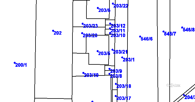 Parcela st. 203/5 v KÚ Bdeněves, Katastrální mapa