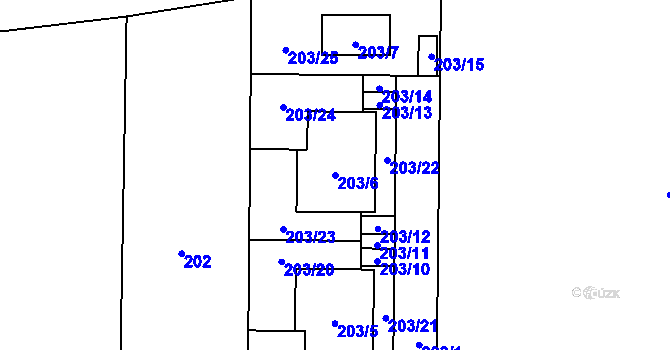 Parcela st. 203/6 v KÚ Bdeněves, Katastrální mapa