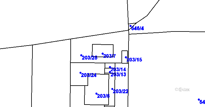 Parcela st. 203/7 v KÚ Bdeněves, Katastrální mapa