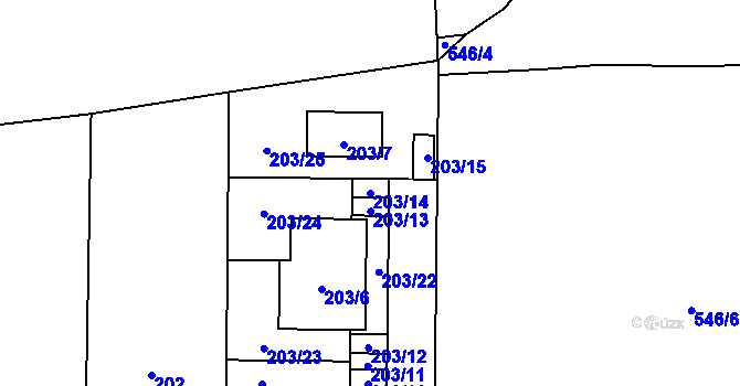 Parcela st. 203/14 v KÚ Bdeněves, Katastrální mapa