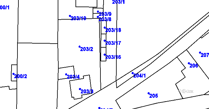 Parcela st. 203/16 v KÚ Bdeněves, Katastrální mapa