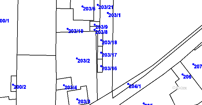 Parcela st. 203/17 v KÚ Bdeněves, Katastrální mapa