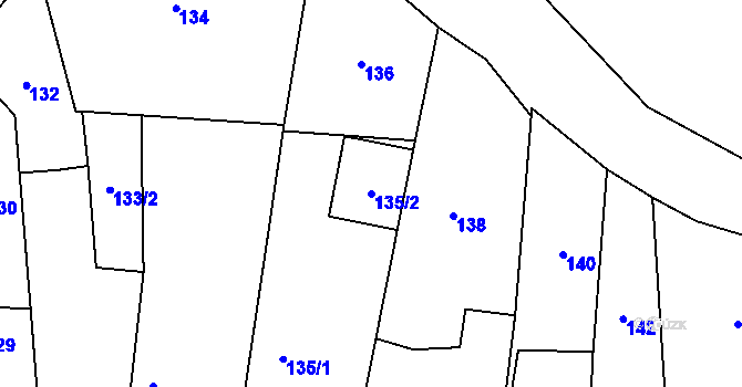 Parcela st. 135/2 v KÚ Bdeněves, Katastrální mapa