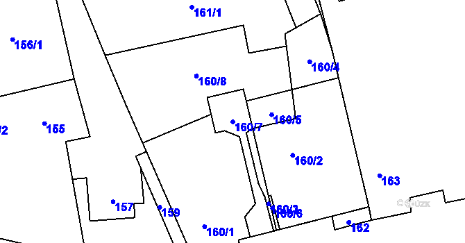 Parcela st. 160/7 v KÚ Bdeněves, Katastrální mapa